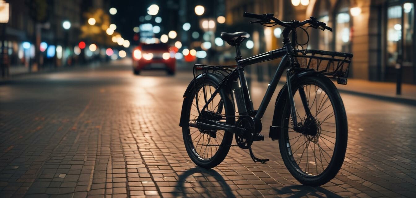 Electric bike locked in a city at night