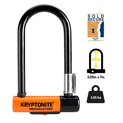 Kryptonite Evolution U-lock with security rating and dimensions.