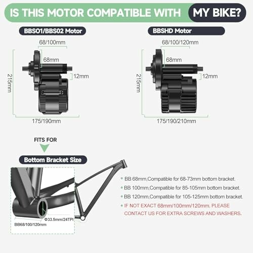 Motor compatibility guide for bike bottom bracket sizes.